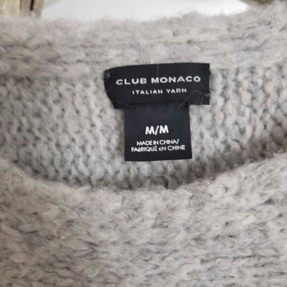 CLUB MONACO Matalin Alpaca Wool Wide Scoop Neck Grey Chunky Sweater Tunic Medium - Picture 11 of 14